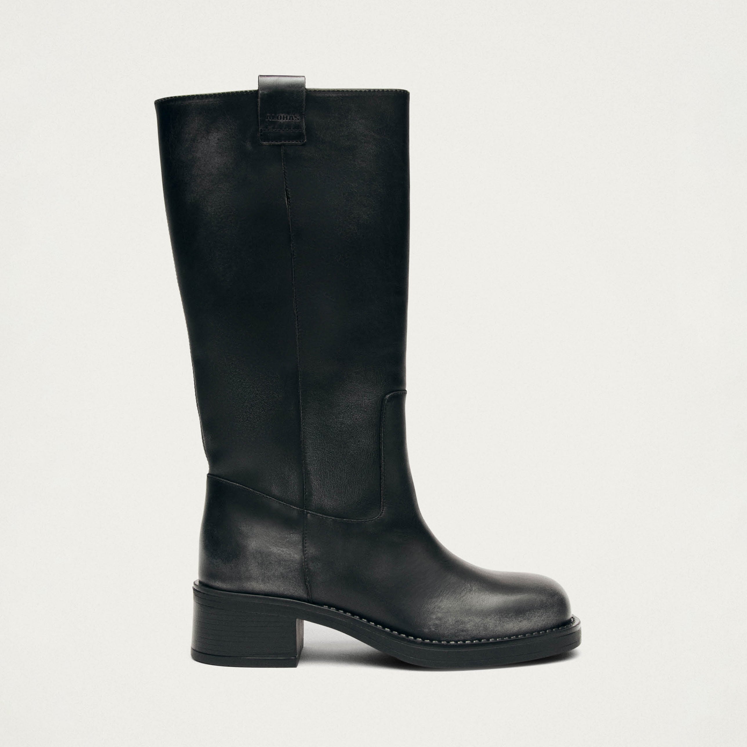 Sajan Vintage Effect Black Leather Boots