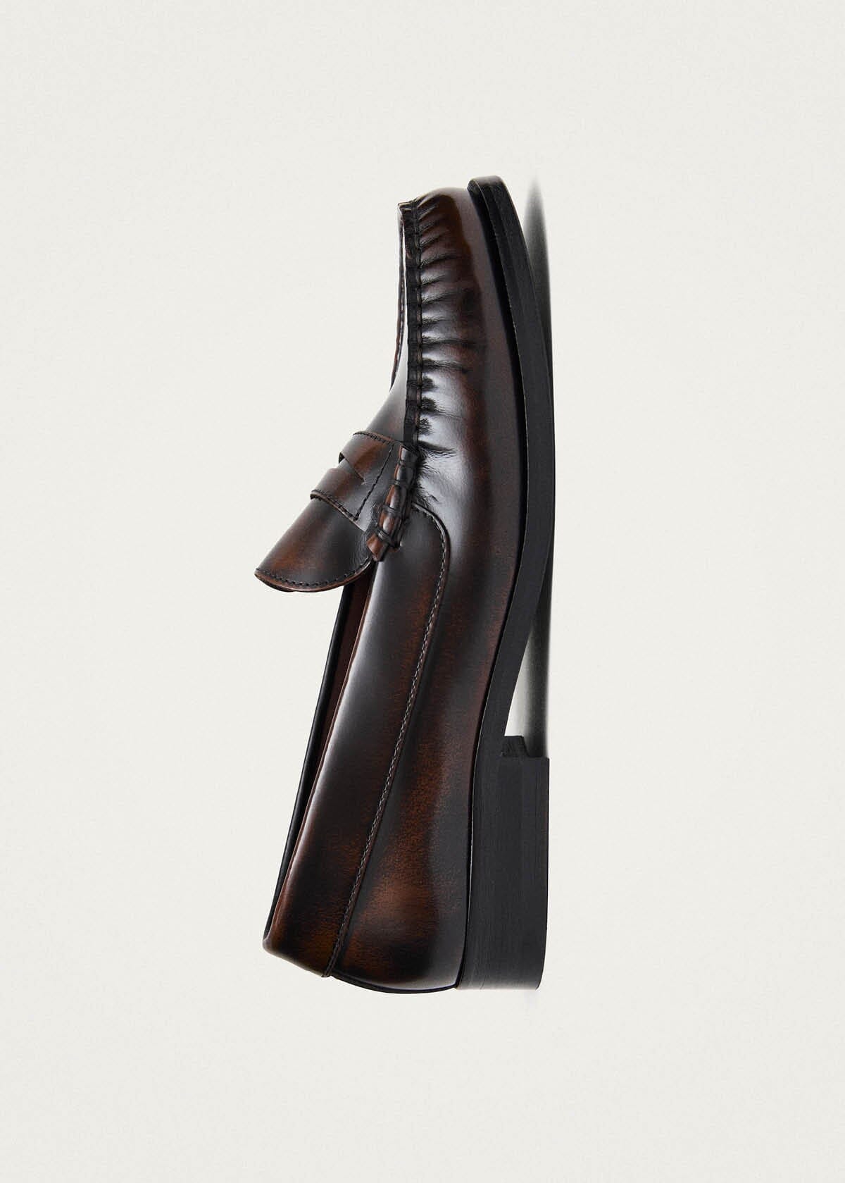 Rivet Vintage Effect Coffee Brown Leather Loafers
